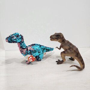 2 Kids Dinosaurs Toys  - a Ty sequin plush toy and a Papo realistic figurine